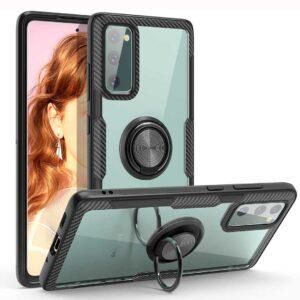 Samsung S20FE - Protección transparente con orillas de fibra de carbono + anillo 360°
