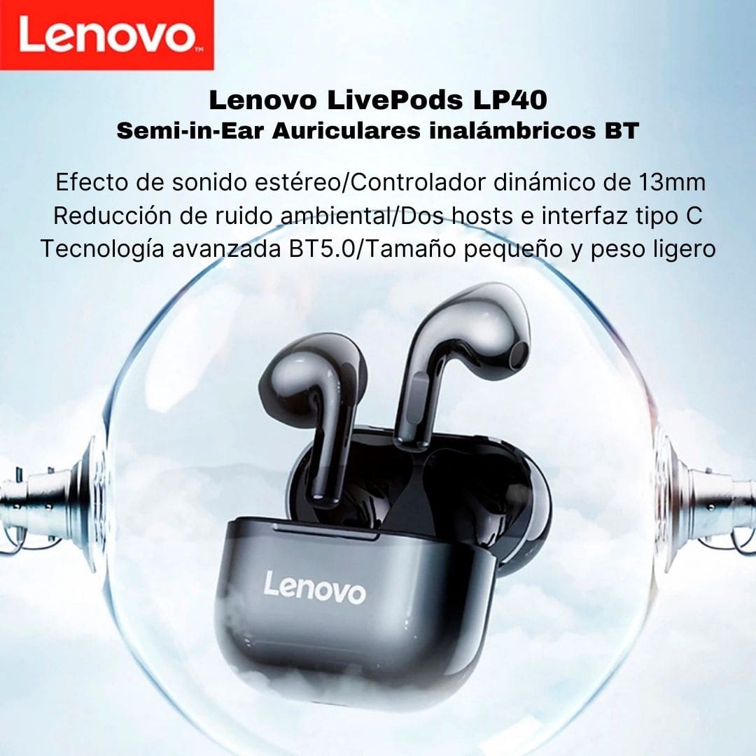Lenovo-auriculares inalámbricos LP40, dispositivo de audio TWS