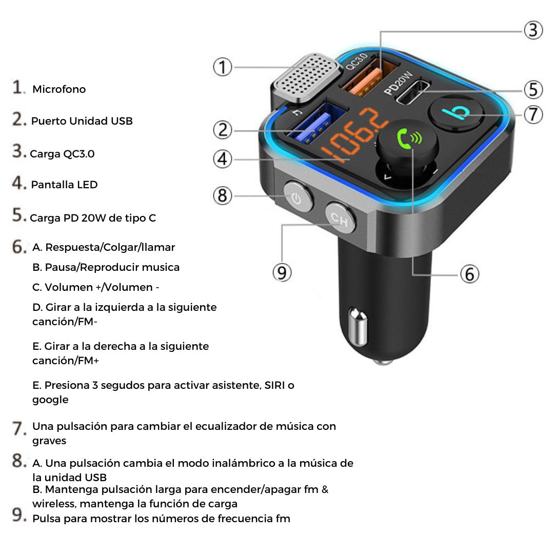 Adaptador de coche Bluetooth 5.0 inalámbrico manos libres coche transmisor  FM receptor radio MP3 adaptador reproductor 2 cargador USB kit para coche –  Yaxa Guatemala