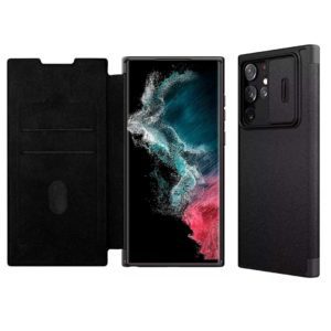 Samsung S22 Ultra - Protector Nillkin de cuero con protección de cámara, serie Qin