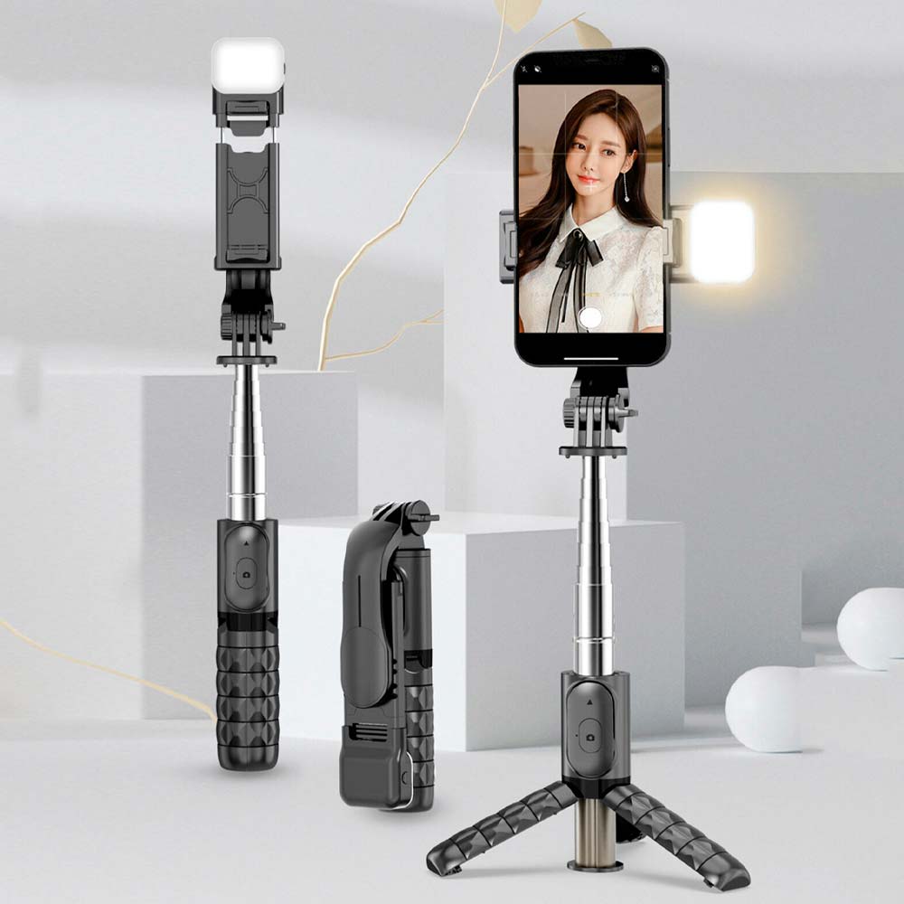 Palo selfie, trípode extensible para selfie stick con control remoto  inalámbrico y soporte para teléfono, trípode portátil para selfie grupal