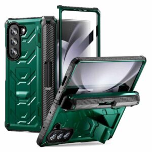 Samsung Z Fold 5 - Protector con soporte para boligrafo y proteccion de pantalla serie Duty Negro Verde