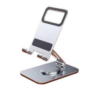 Soporte plegable y ajustable de escritorio para teléfono y tablets con sistema giratorio 360, material de aluminio metalizado