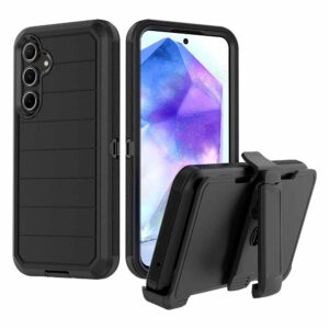 Samsung A55 - Protector gran defender negro de 3 capas con clip para cinturón