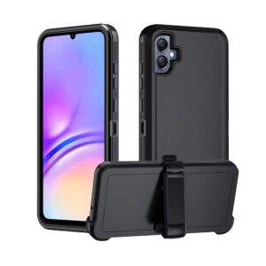 Samsung A05 - Protector gran defender negro de 3 capas con clip para cinturón