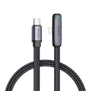 MCDODO - Cable trenzado de USB C A Lightning plano de 90 grados para iPhone, con salida de 36W