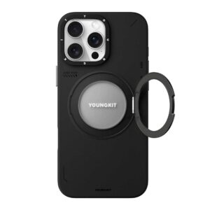 iPhone 16 Pro Max - Protector Youngkit de cuero, magnético con soporte magsafe, Tech Leather Black