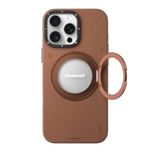 iPhone 16 Pro Max - Protector Youngkit de cuero, magnético con soporte magsafe, Tech Leather Brown