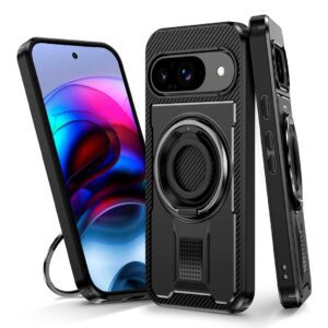 Google Pixel 9 Pro XL 6.8 - Proctector rígido con soporte de anillo giratorio, serie Robu-ring